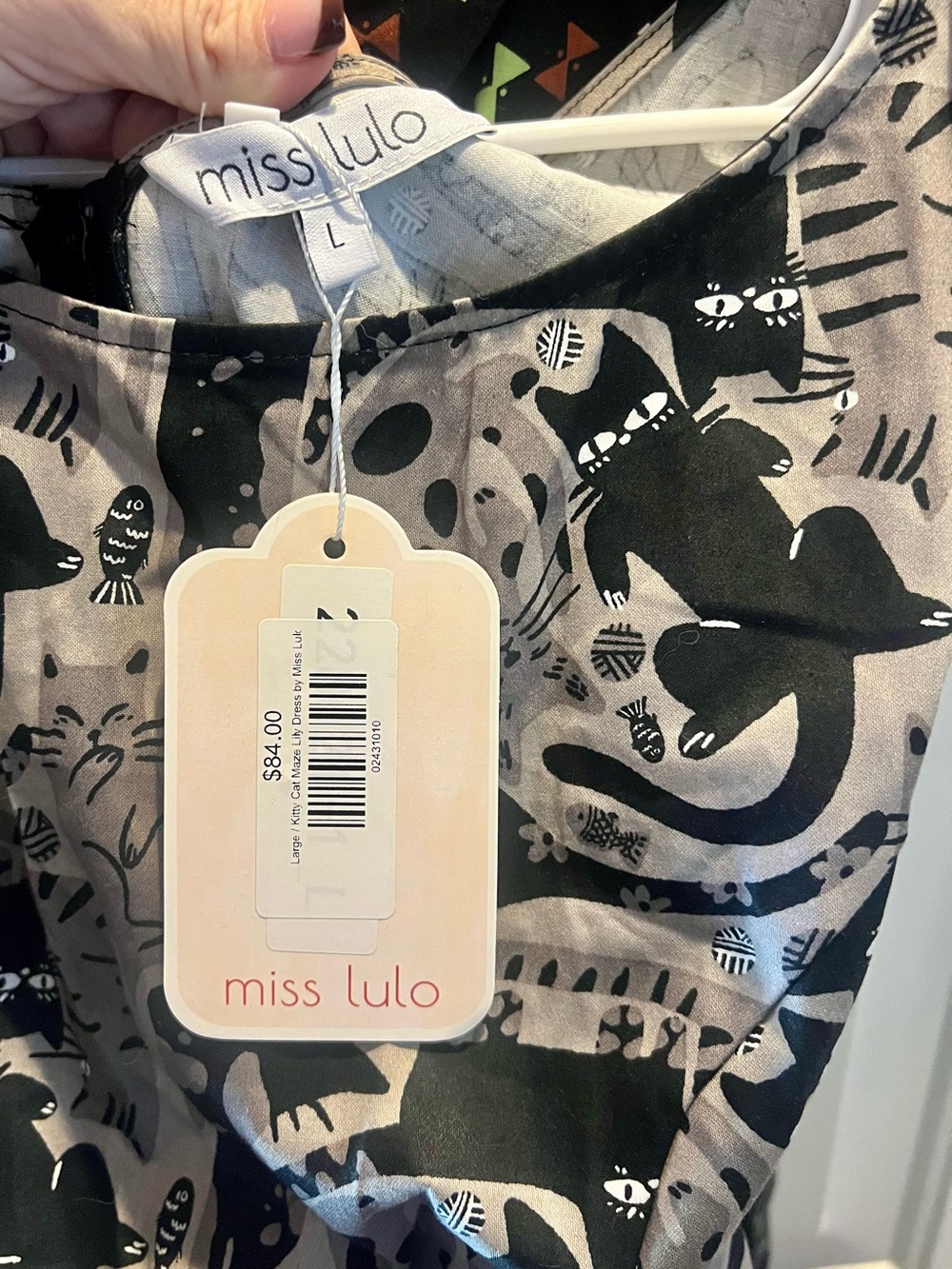Miss Lulo Black & Gray Cat Print Women's Dress